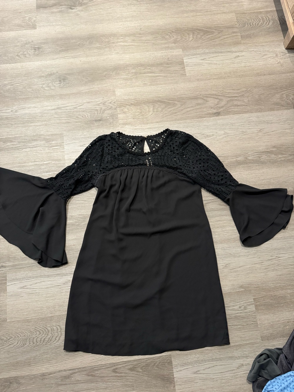 Lilly Pulitzer Black Crochet Yoke Bell Sleeve Mini Dress